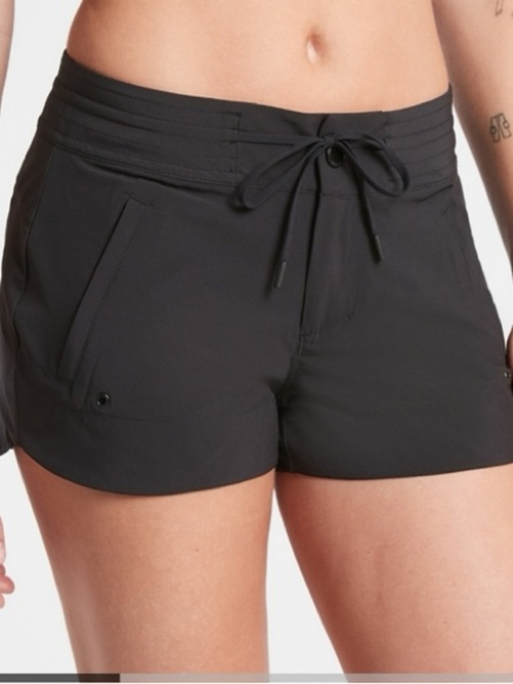 Athleta Hudson Board Shorts Black Drawstring Zip Pocket Size 12